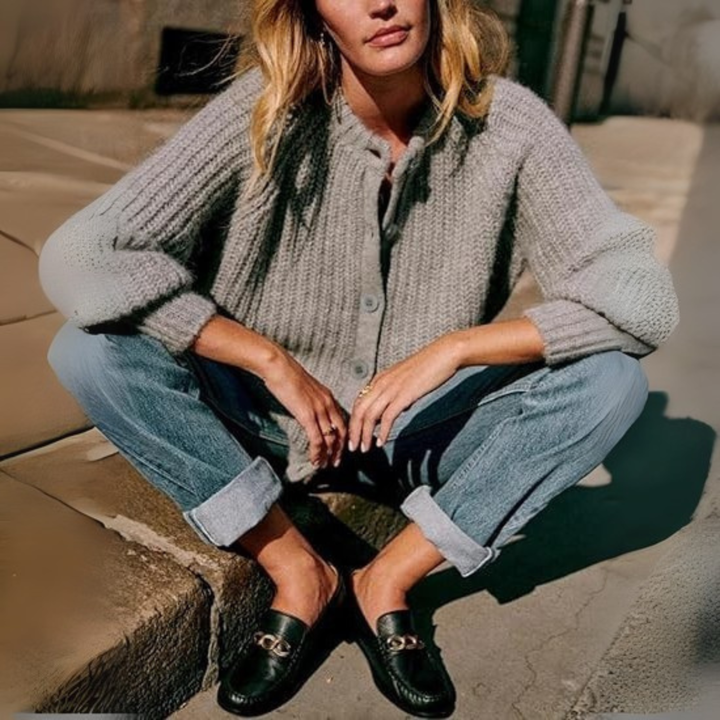 ELOWEN | Round Neck Button-Down Cardigan
