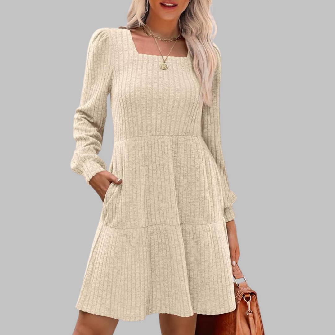 ULAN | Square Neck Ribbed Knit Dress
