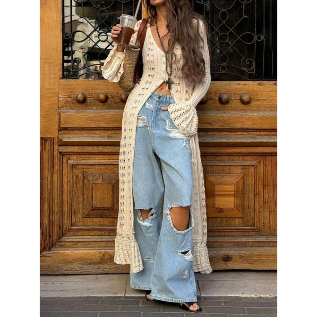 ADOWBI | Flounce Sleeve Fitted Cardigan