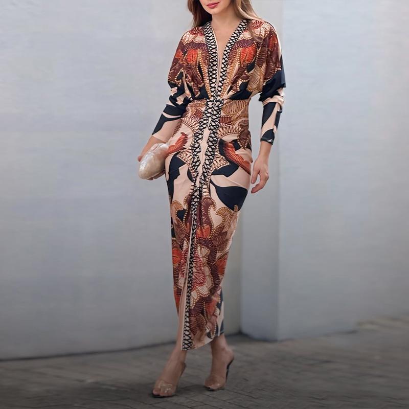 LUCIANA | Printed V-Neck Midi Dress