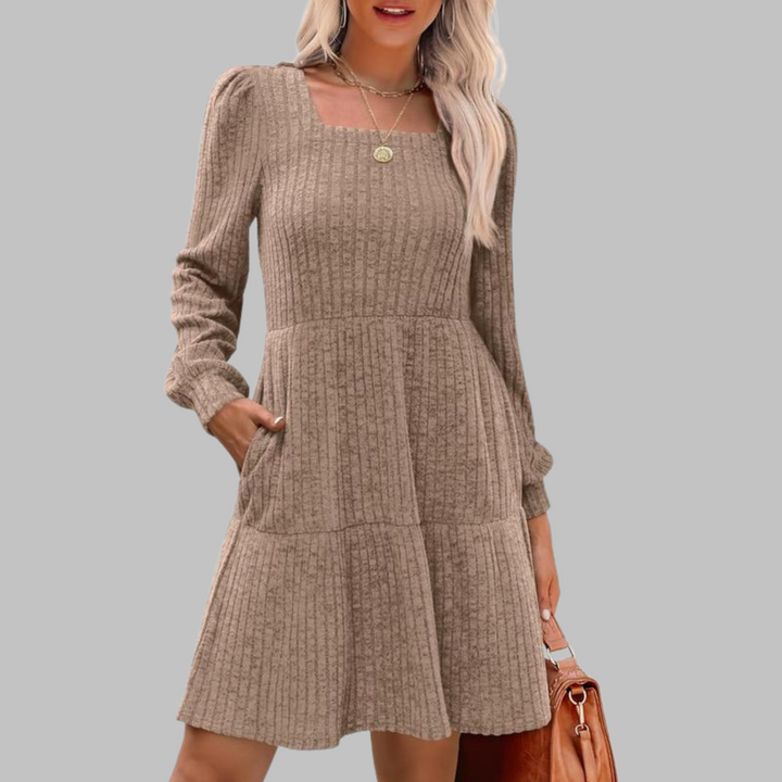 ULAN | Square Neck Ribbed Knit Dress