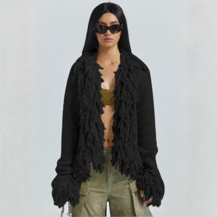 TALAYAH | Fringe Open Front Cardigan
