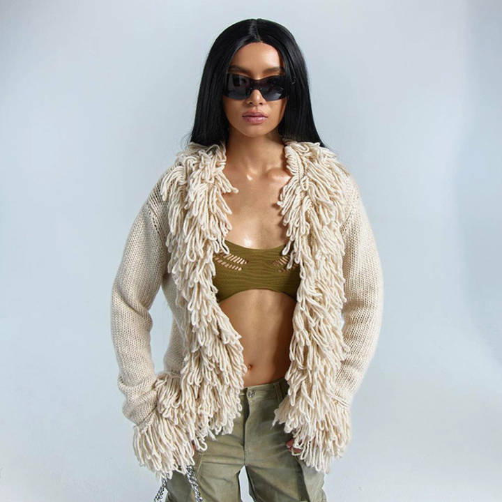 TALAYAH | Fringe Open Front Cardigan