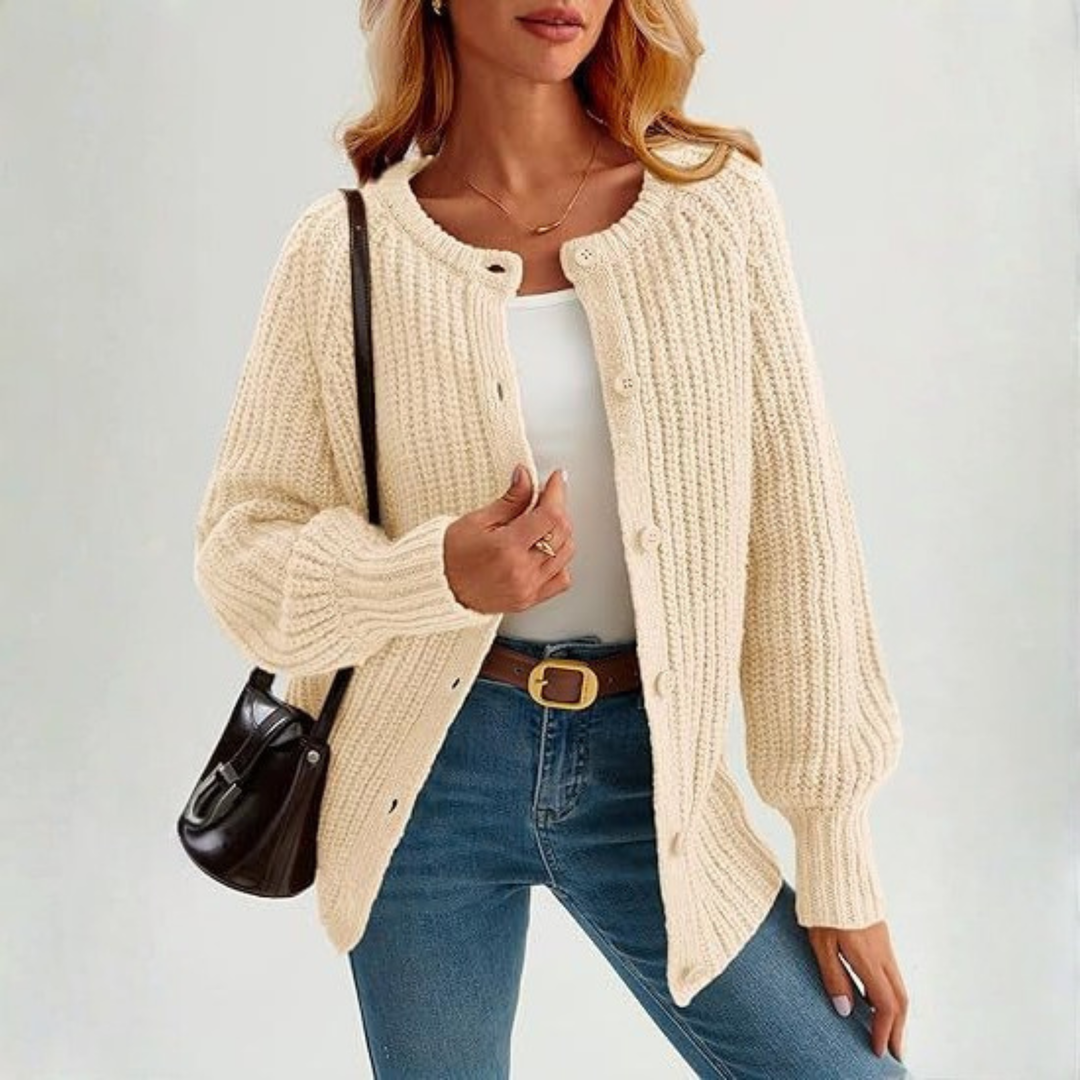ELOWEN | Round Neck Button-Down Cardigan