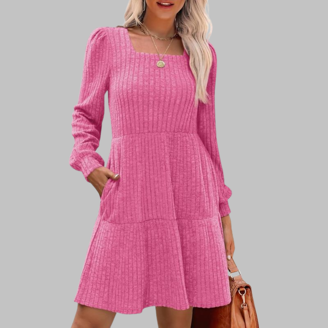 ULAN | Square Neck Ribbed Knit Dress