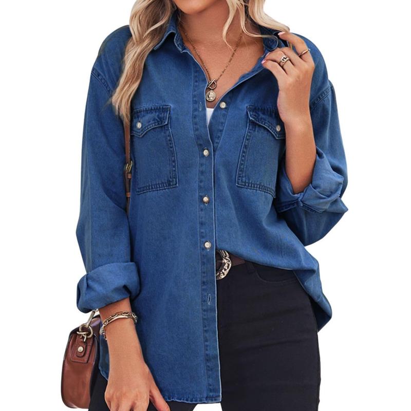 CHARLOTTE ™ - Vintage Long Sleeve Jean Shirt for Chic Casual Outfits