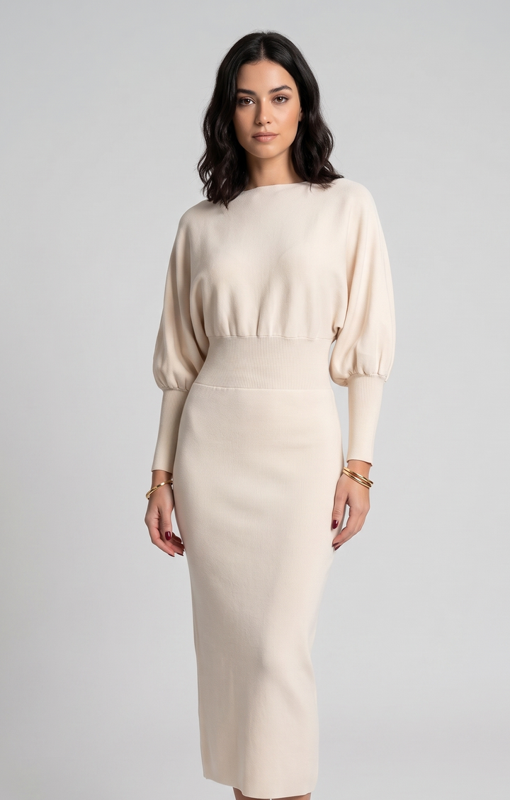 CAROLYN | Balloon Sleeve Knit Midi Dress