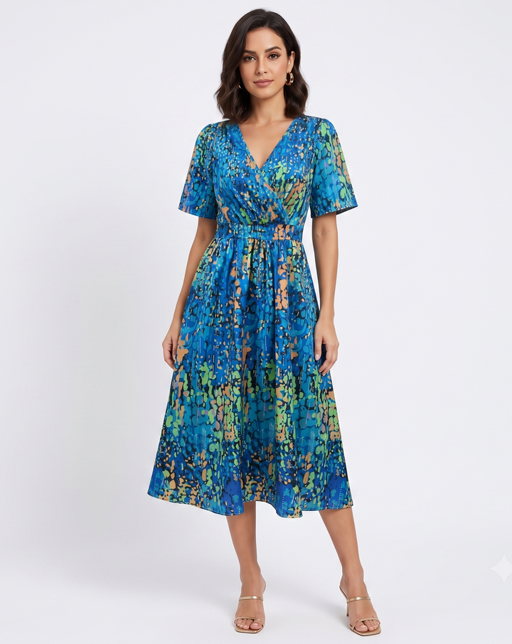 LAVINA | Printed V-Neck Midi Dress