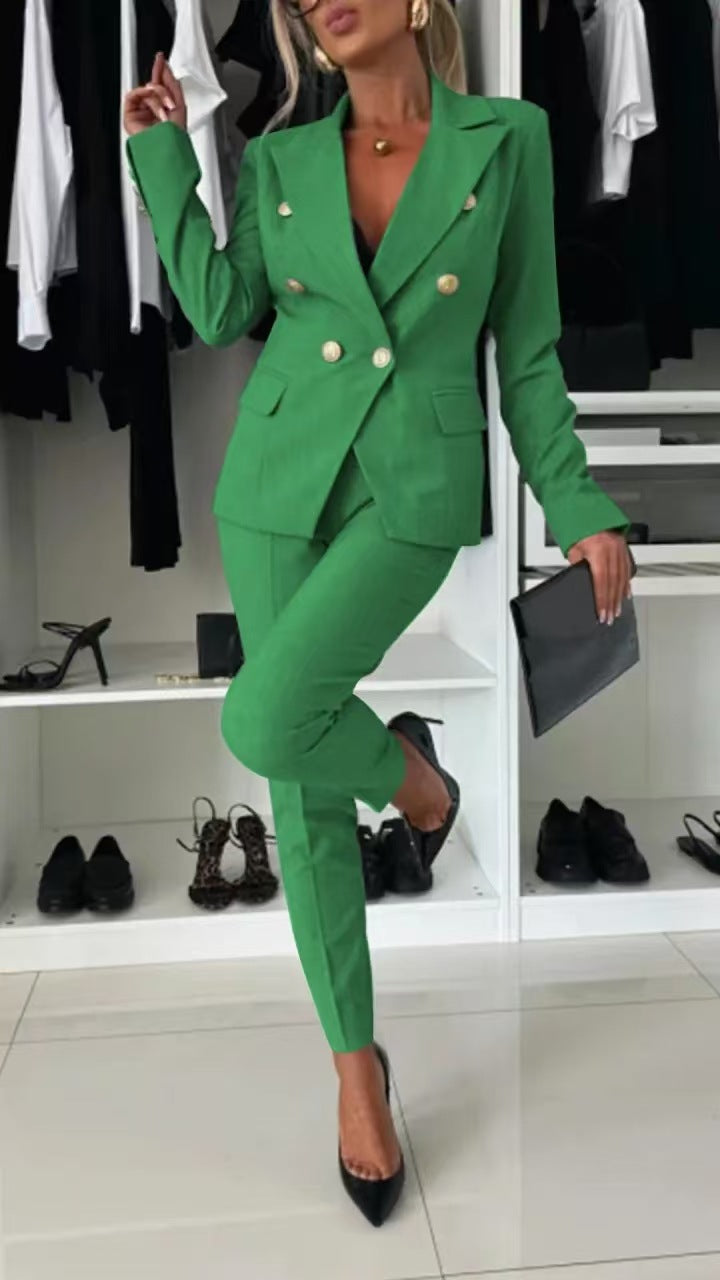 PENNIE™ - Classy Collar Blazer and Flared Pants Set