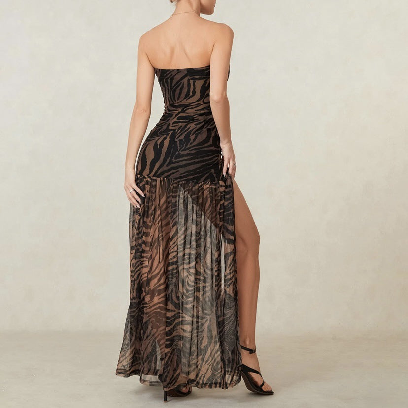 NATALIE™ - Leopard Print Tube Dress with High Slit for Party Nights