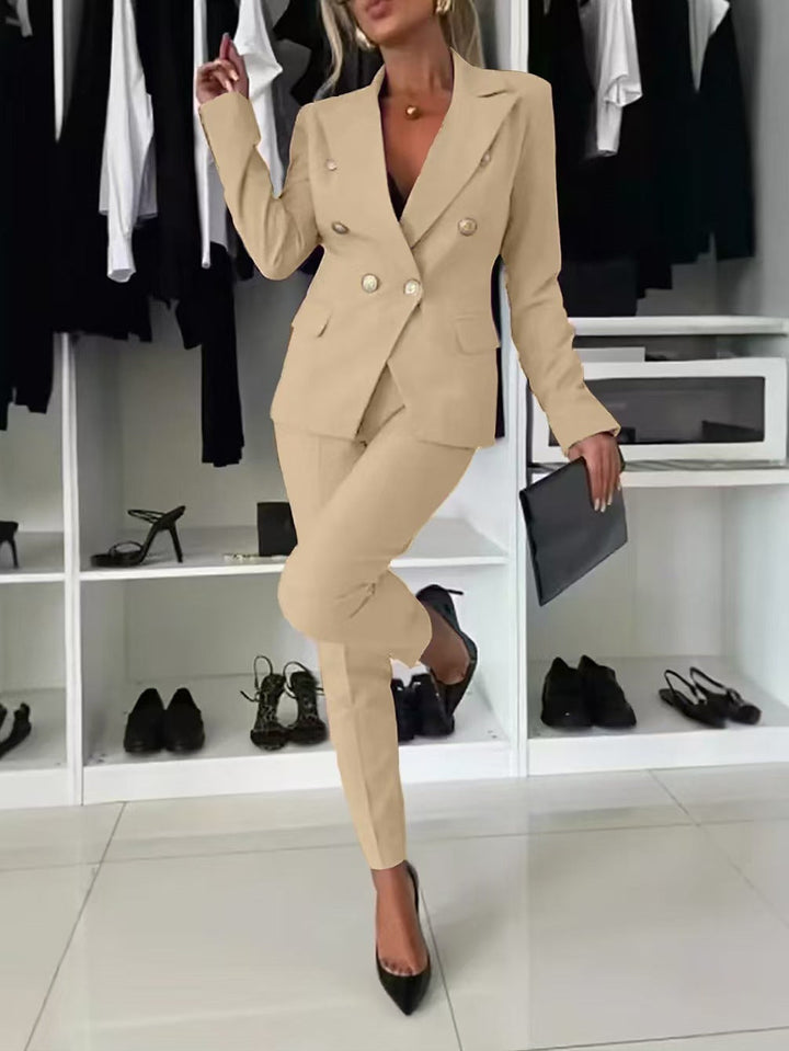 PENNIE™ - Classy Collar Blazer and Flared Pants Set