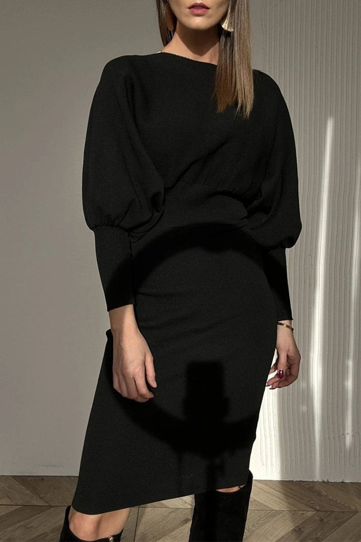 CAROLYN | Balloon Sleeve Knit Midi Dress