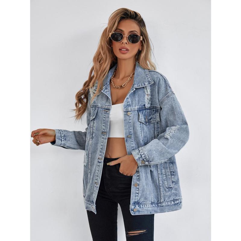AMIYAH™ - Casual Ripped Fringe Jean Jacket with Pockets for Everyday Style