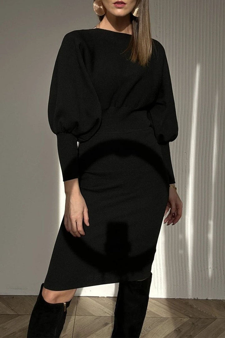 CAROLYN | Balloon Sleeve Knit Midi Dress
