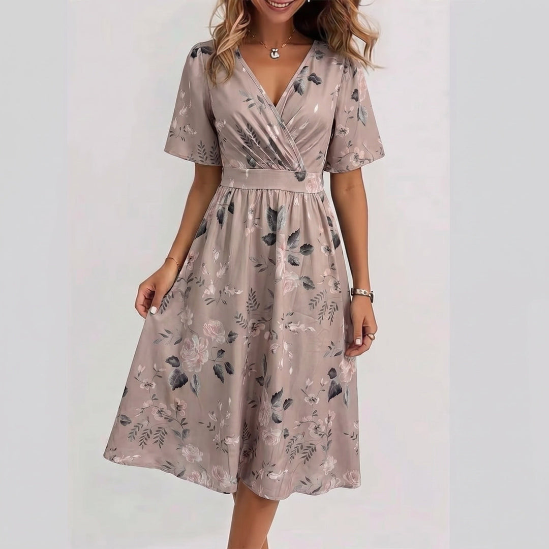 LAVINA | Printed V-Neck Midi Dress
