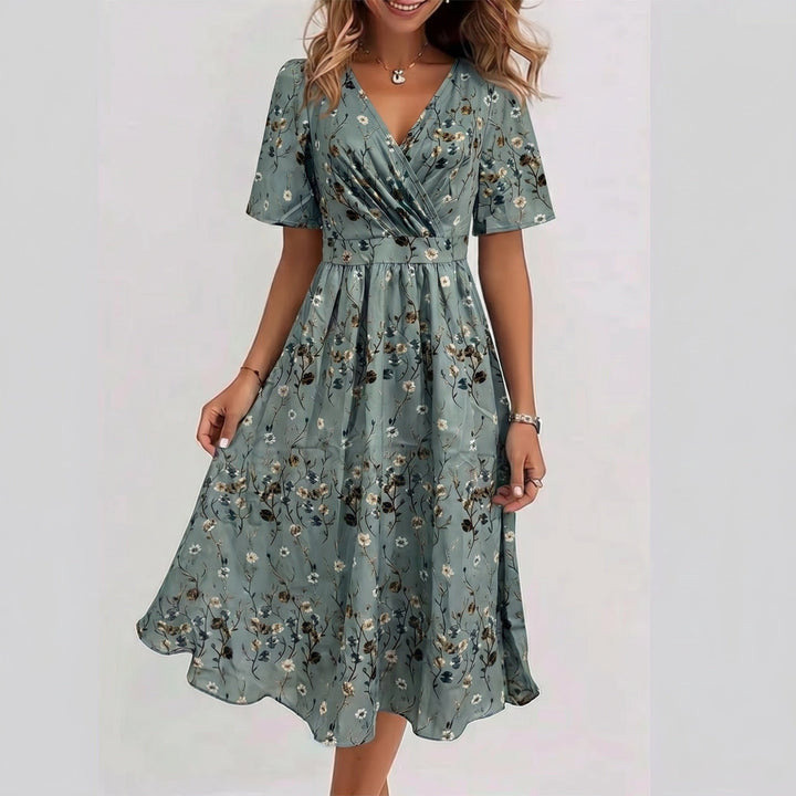 LAVINA | Printed V-Neck Midi Dress