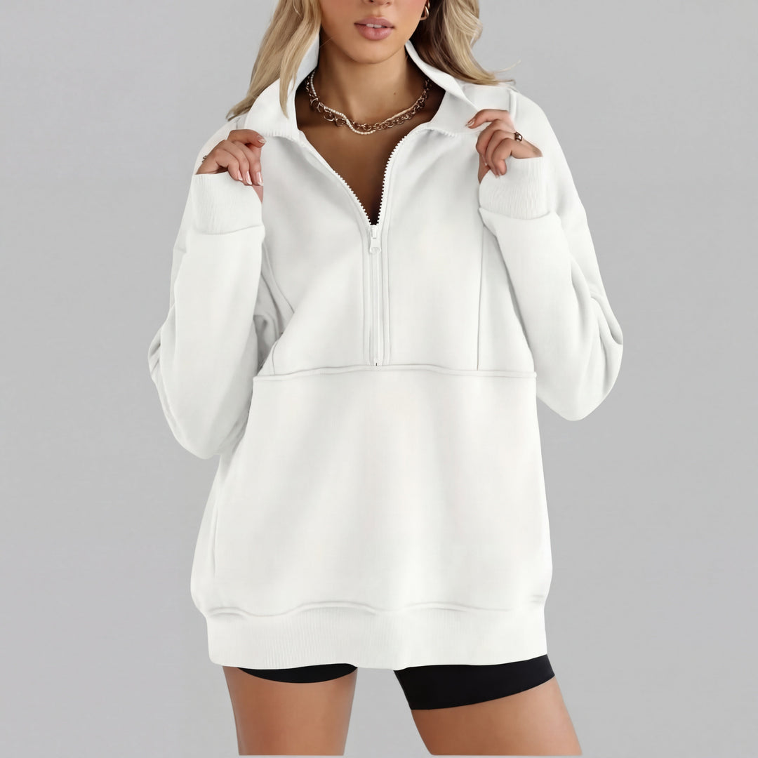 PSALM™ - Comfy Collar Half Zip Oversized Long Sleeve Sweatshirt