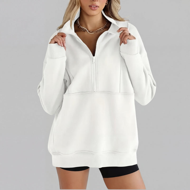 PSALM™ - Comfy Collar Half Zip Oversized Long Sleeve Sweatshirt