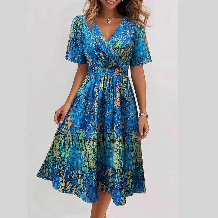 LAVINA | Printed V-Neck Midi Dress